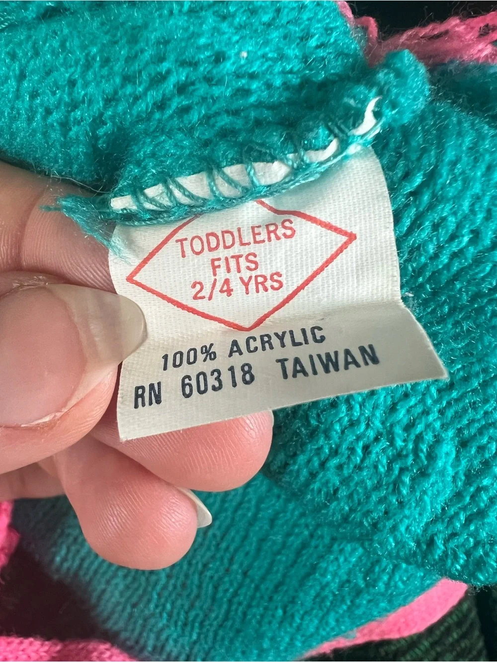 🐱⭐️Vintage 90s Cats & Stars Bright Pink & Teal Knit Toddler Beanie Hat